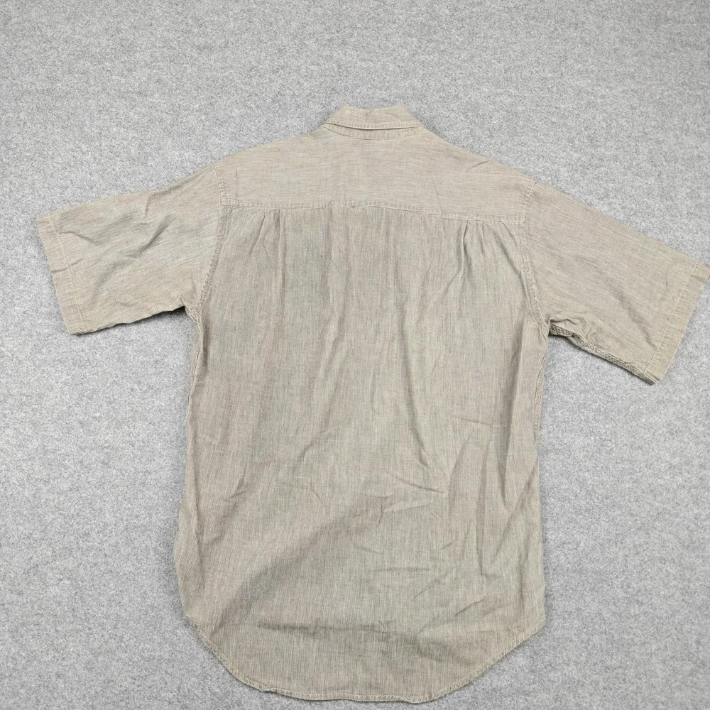 Vintage Woolrich Shirt Mens Large Beige Striped Short Sleeve Button Up Casual - Picture 4 of 7